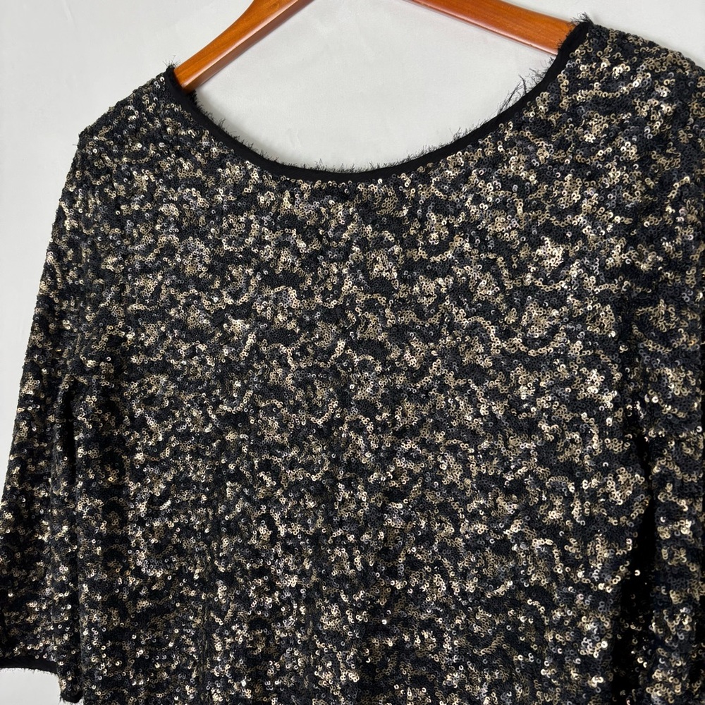 Zadig and Voltaire Rousse Sequin Deluxe Mini Dress 3/4 Sleeve Black‎ Gold Size M - Picture 2 of 7